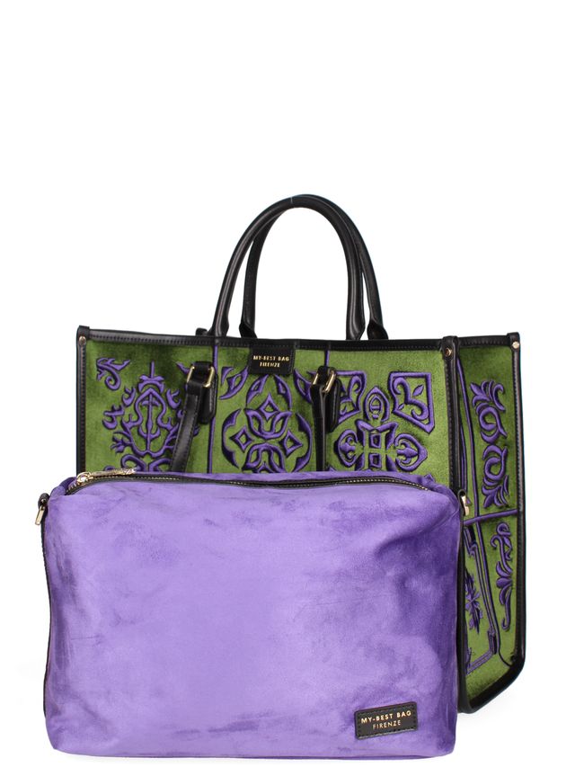 TOTE BAG VELLUTO E PELLE -VERDE