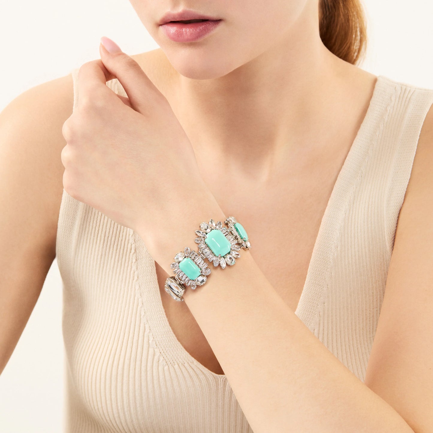 Bracciale cristalli e tre charm Faville turchese - Turchese