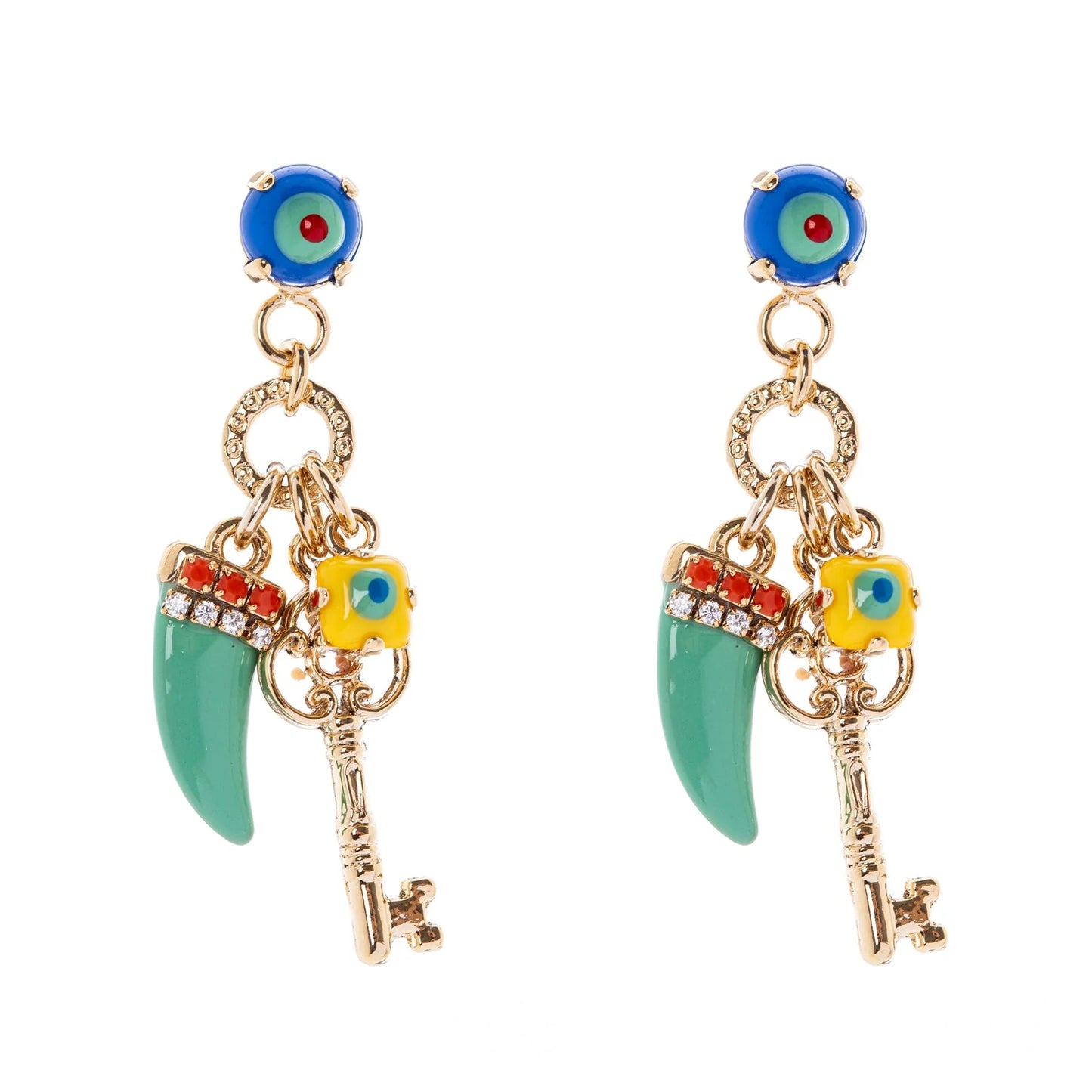Orecchini con cabochon, chiave e cornetto Partenope - Turchese