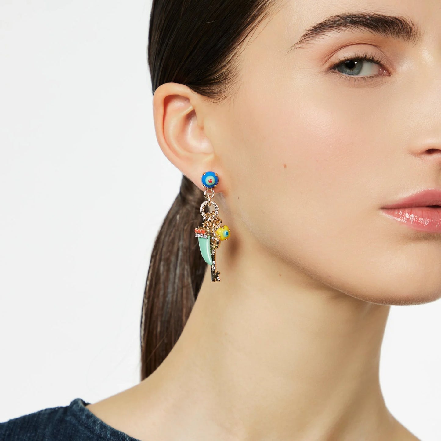Orecchini con cabochon, chiave e cornetto Partenope - Turchese