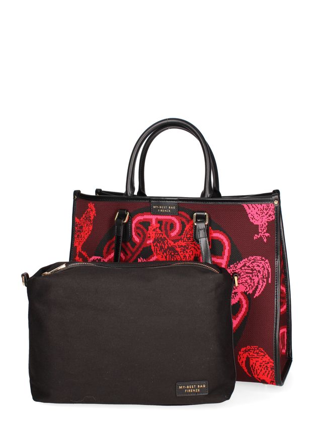 TOTE BAG TESSUTO E PELLE -ROSSA
