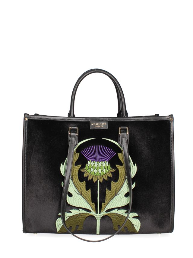 TOTE BAG VELLUTO E PELLE -NERO VERDE