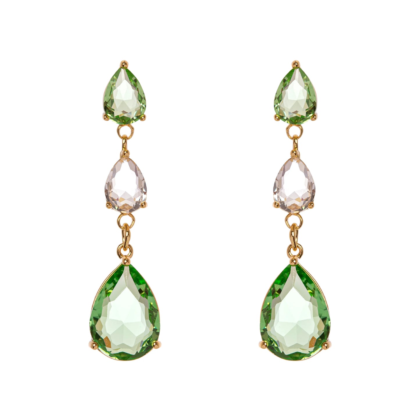 Orecchini con tre cristalli incatenati Chandelier - Verde