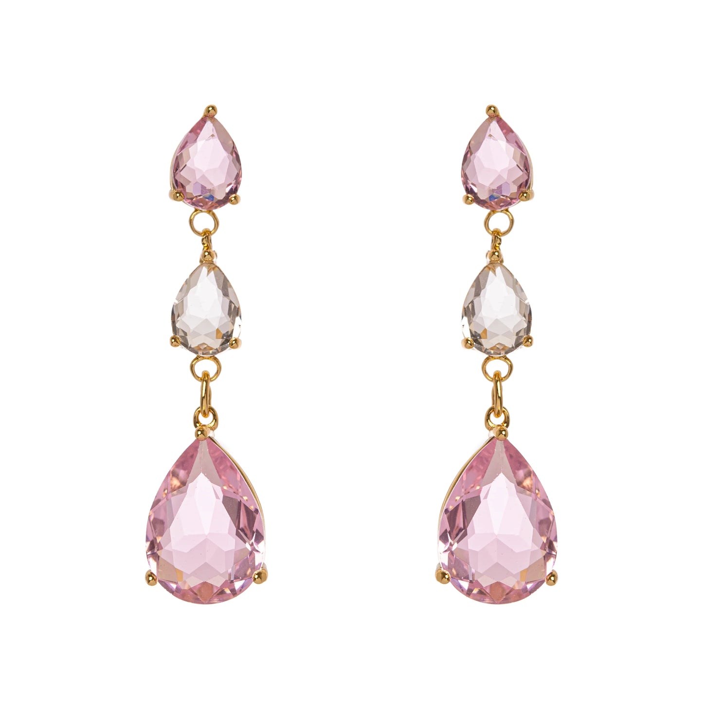 Orecchini con tre cristalli incatenati Chandelier - Rosa