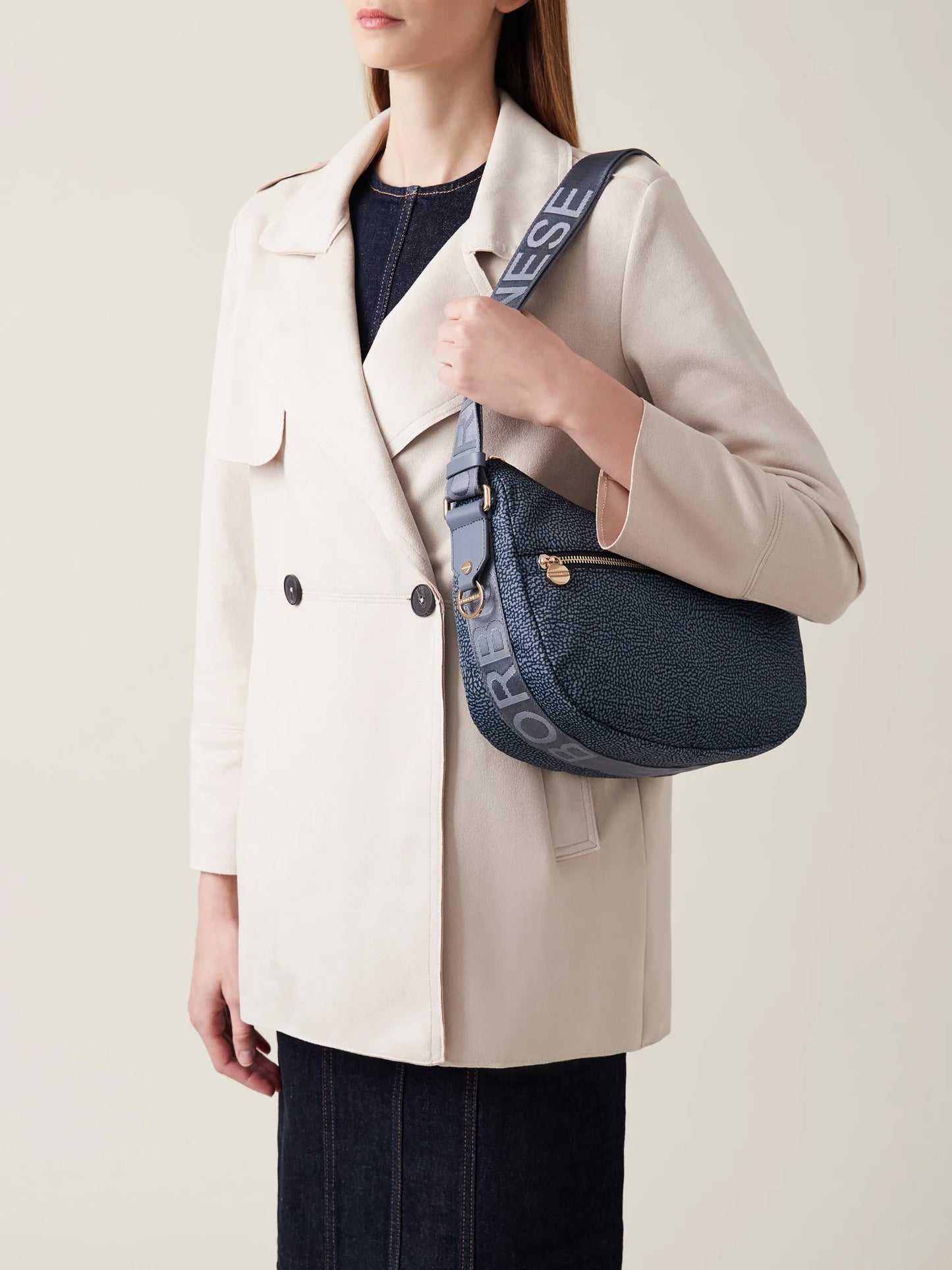 LUNA BAG SMALL Hobo di Tessuto Riciclato OP e Pelle colore Denim