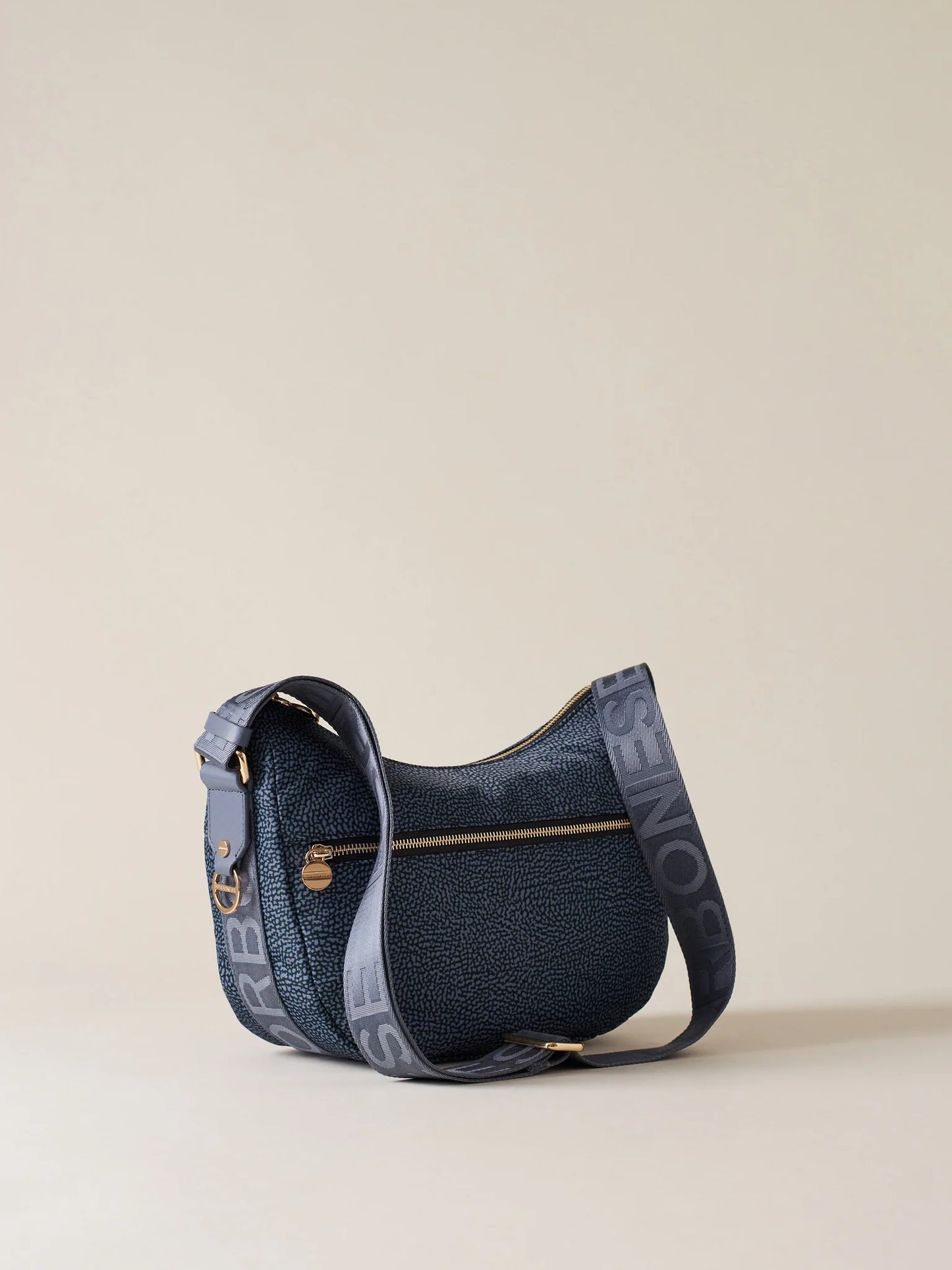 LUNA BAG SMALL Hobo di Tessuto Riciclato OP e Pelle colore Denim