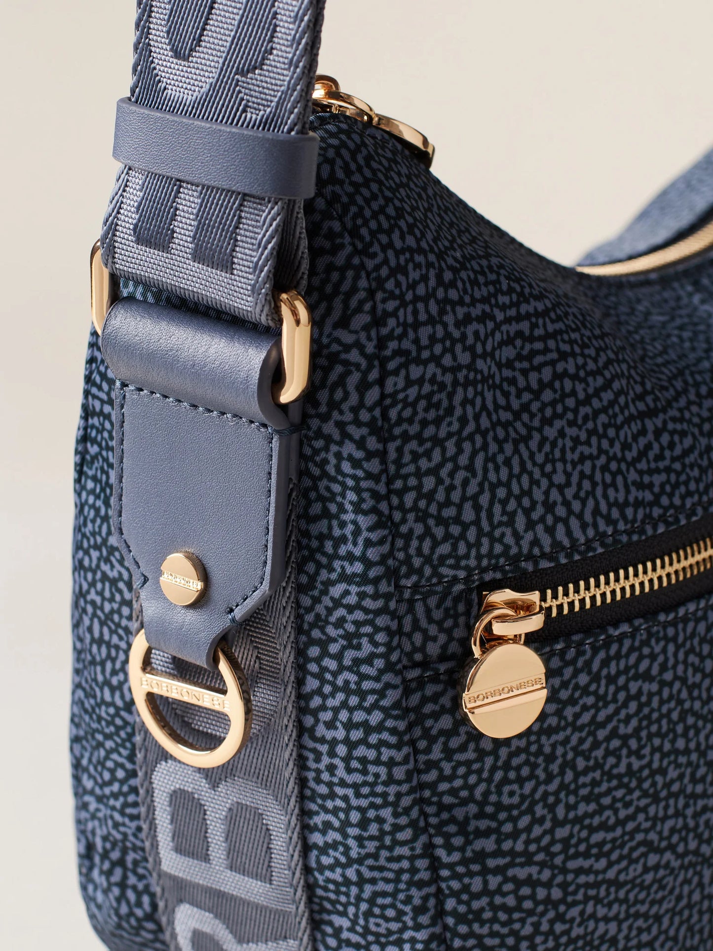 LUNA BAG SMALL Hobo di Tessuto Riciclato OP e Pelle colore Denim
