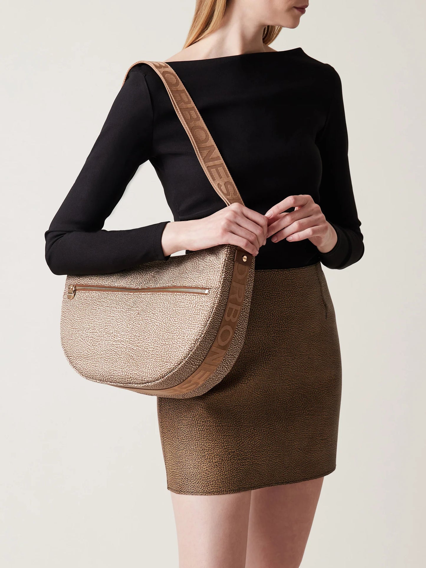 LUNA BAG MIDDLE Beige Hobo di Tessuto riciclato OP e Pelle (Copia)