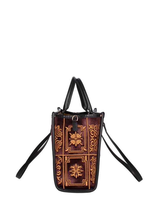 TOTE BAG VELLUTO E PELLE -Tabacco