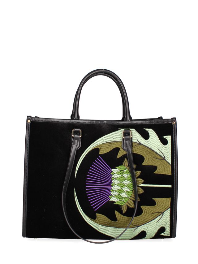 TOTE BAG VELLUTO E PELLE -NERO VERDE