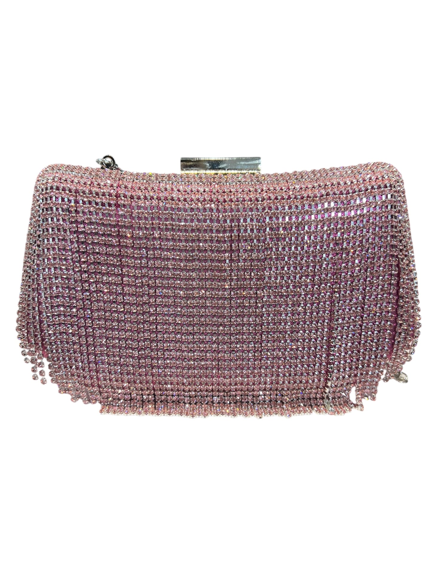 Clutch laminata Rosa con frange in strass