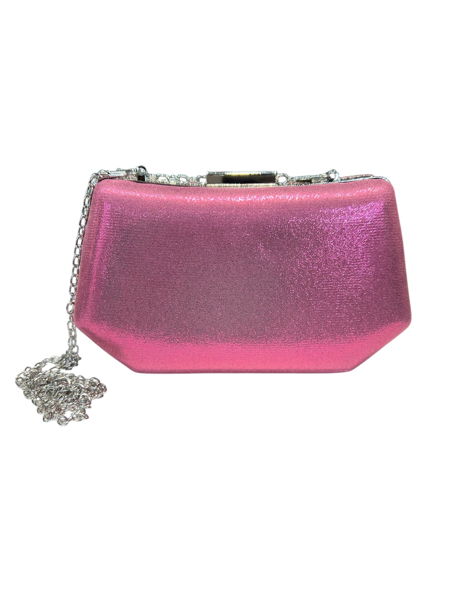 Clutch laminata Rosa con frange in strass