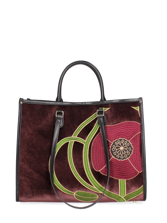 TOTE BAG VELLUTO E PELLE -BORDEAUX