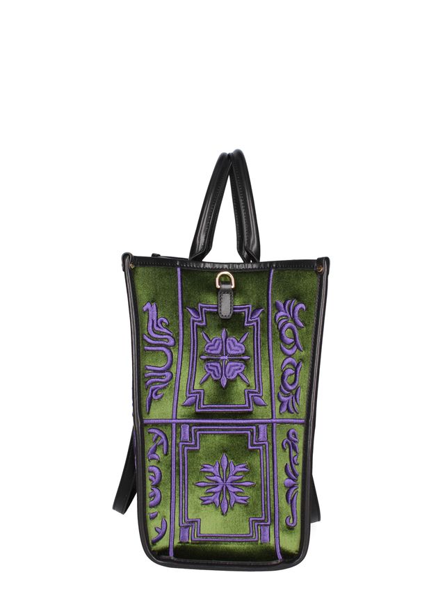 TOTE BAG VELLUTO E PELLE -VERDE