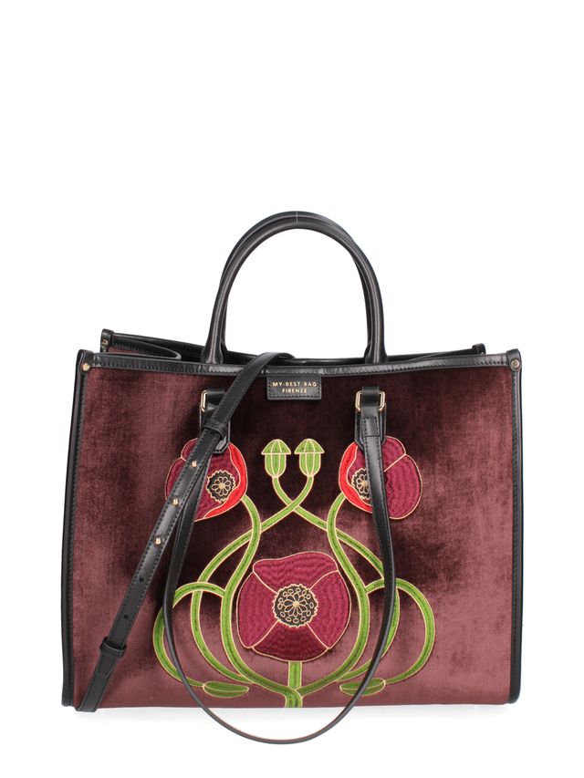 TOTE BAG VELLUTO E PELLE -BORDEAUX