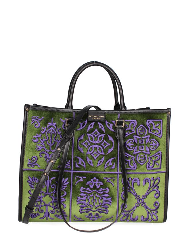 TOTE BAG VELLUTO E PELLE -VERDE