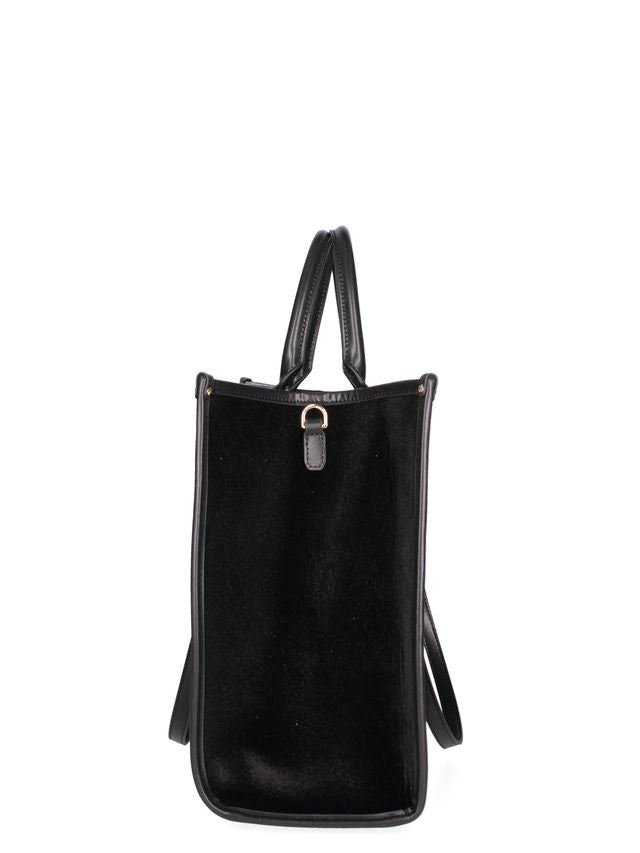 TOTE BAG VELLUTO E PELLE -NERO VERDE