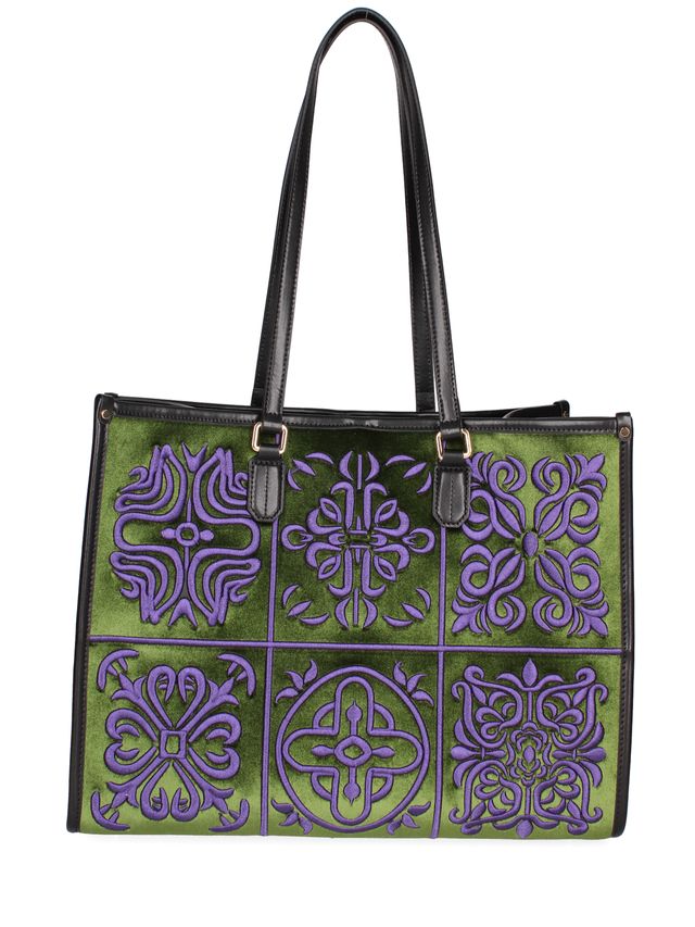 TOTE BAG VELLUTO E PELLE -VERDE