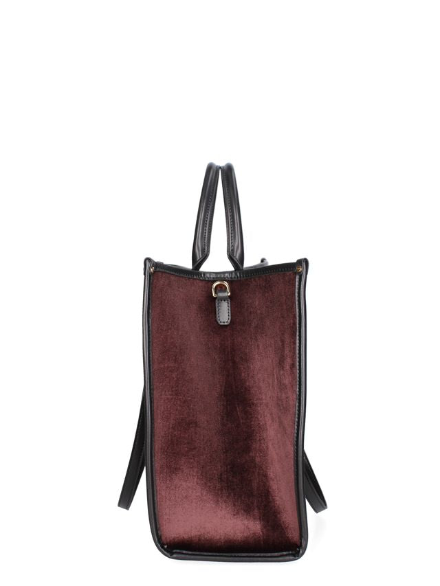 TOTE BAG VELLUTO E PELLE -BORDEAUX
