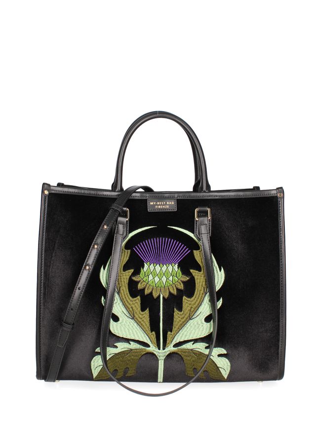 TOTE BAG VELLUTO E PELLE -NERO VERDE