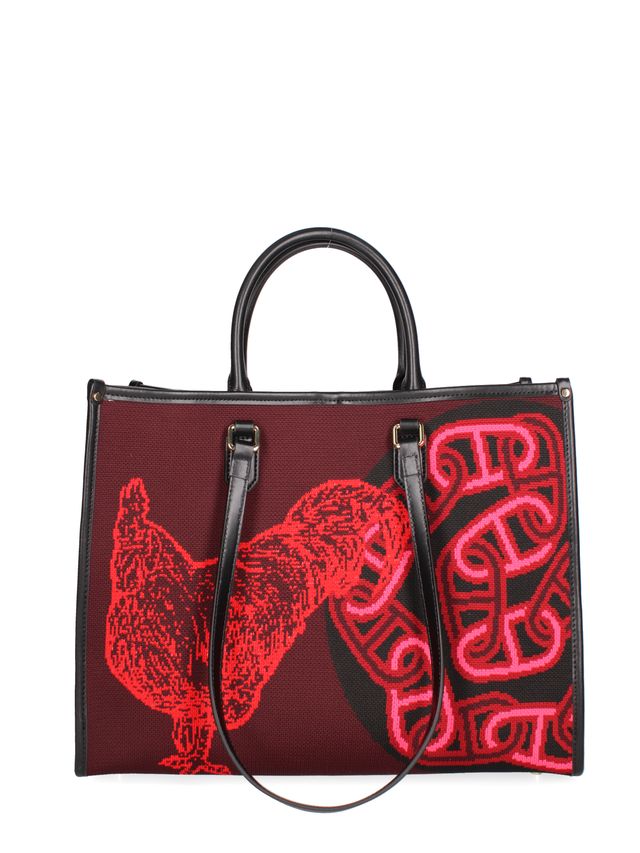 TOTE BAG TESSUTO E PELLE -ROSSA
