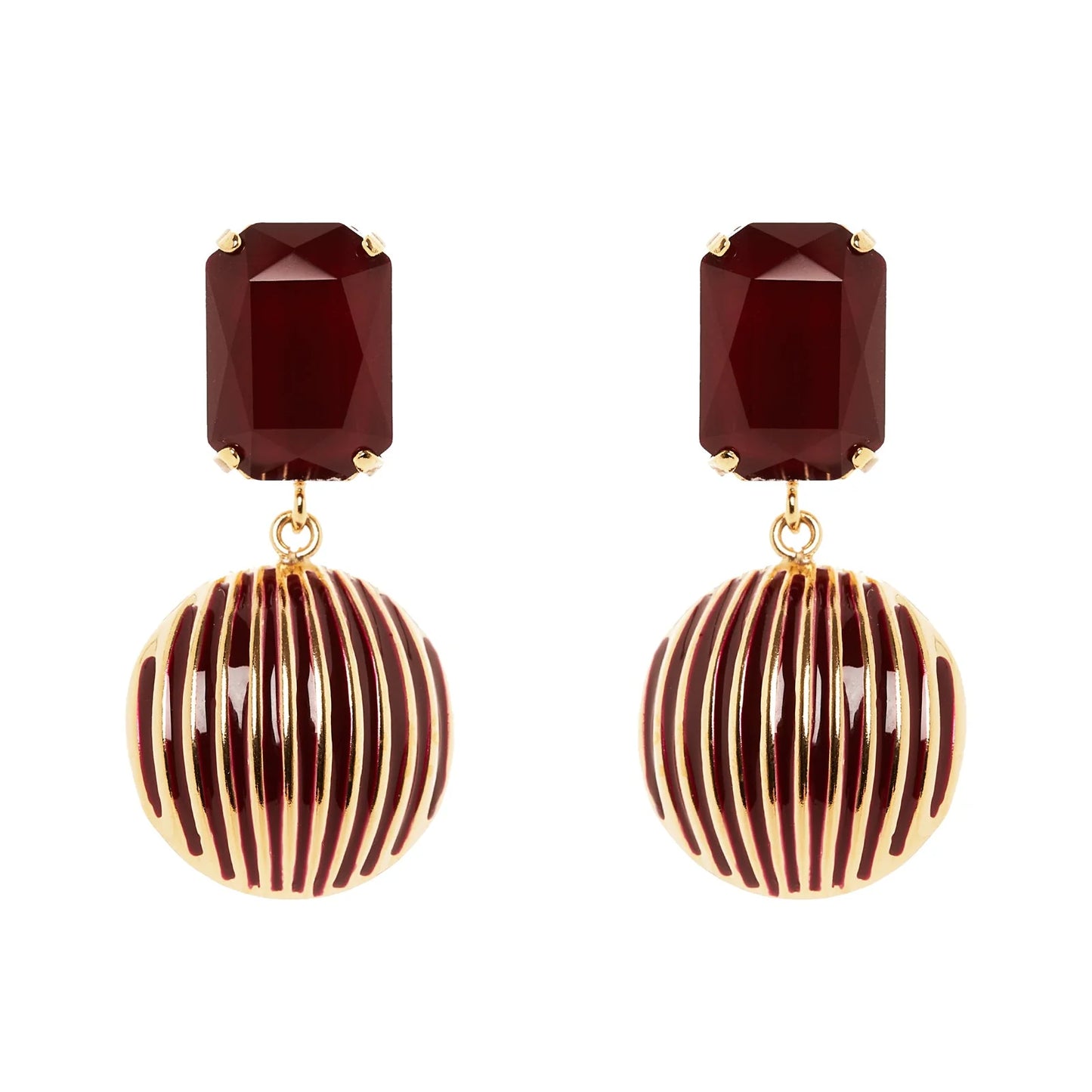 Orecchini ottagonale e semisfera Malena - Rosso