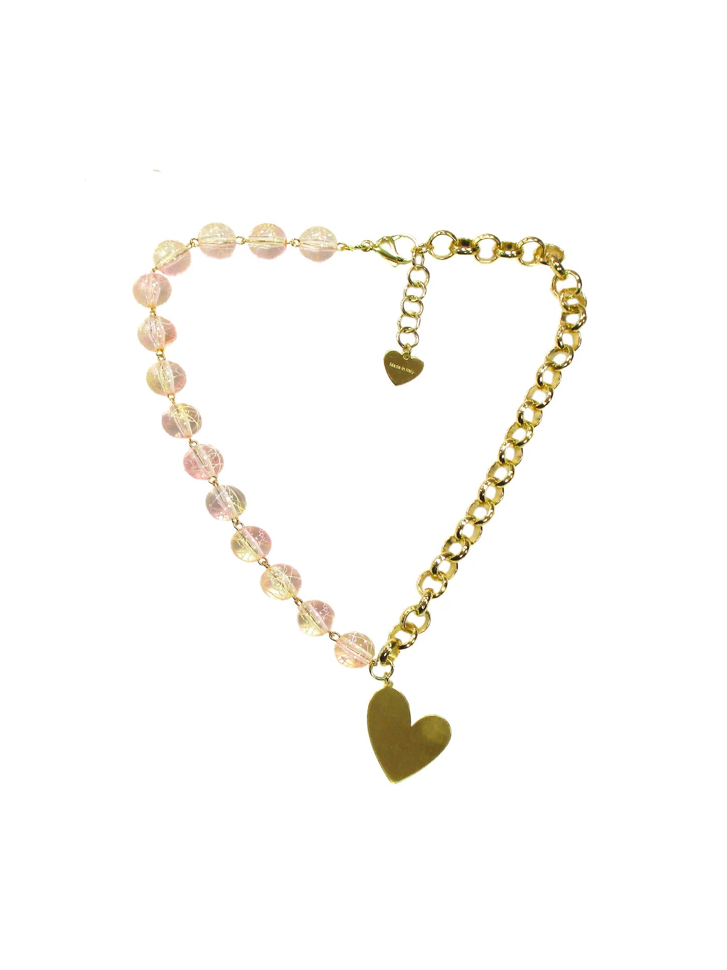 Girocollo con resine incatenate e ciondolo a cuore in color oro satinato mix fragola - Ghiacciolo