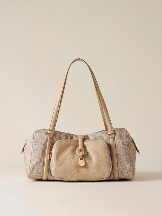 POCHE BAULETTO MEDIUM Borsa a spalla in tessuto riciclato Op e Pelle