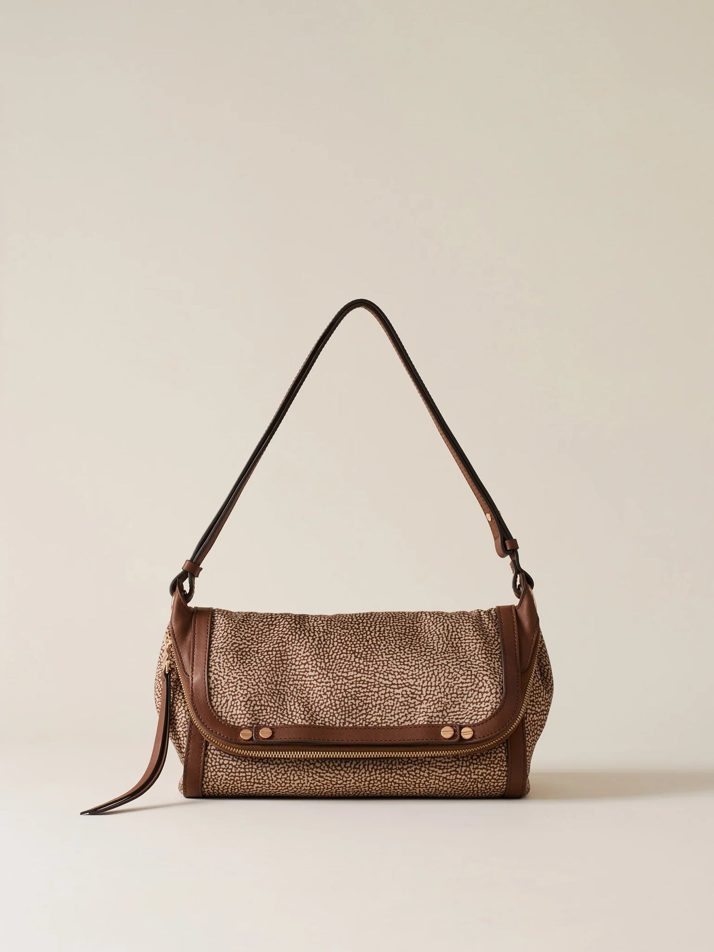 FRAME TRACOLLA SMALL Borsa a tracolla di Tessuto riciclato Op e Pelle caramello