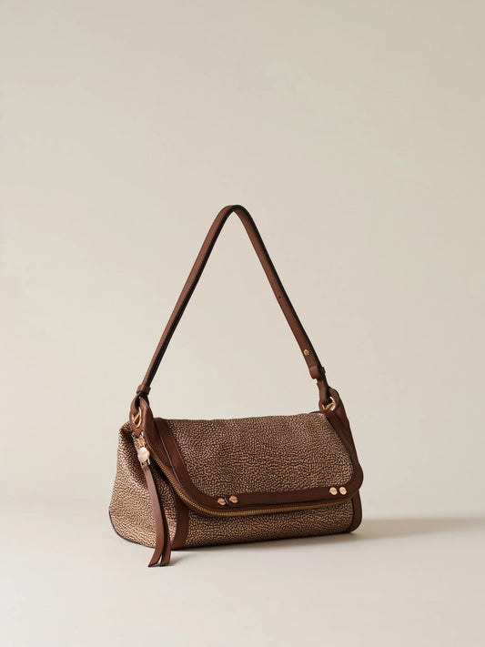 FRAME TRACOLLA SMALL Borsa a tracolla di Tessuto riciclato Op e Pelle caramello