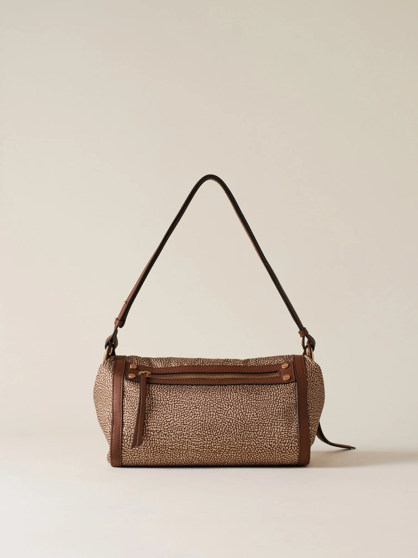 FRAME TRACOLLA SMALL Borsa a tracolla di Tessuto riciclato Op e Pelle caramello