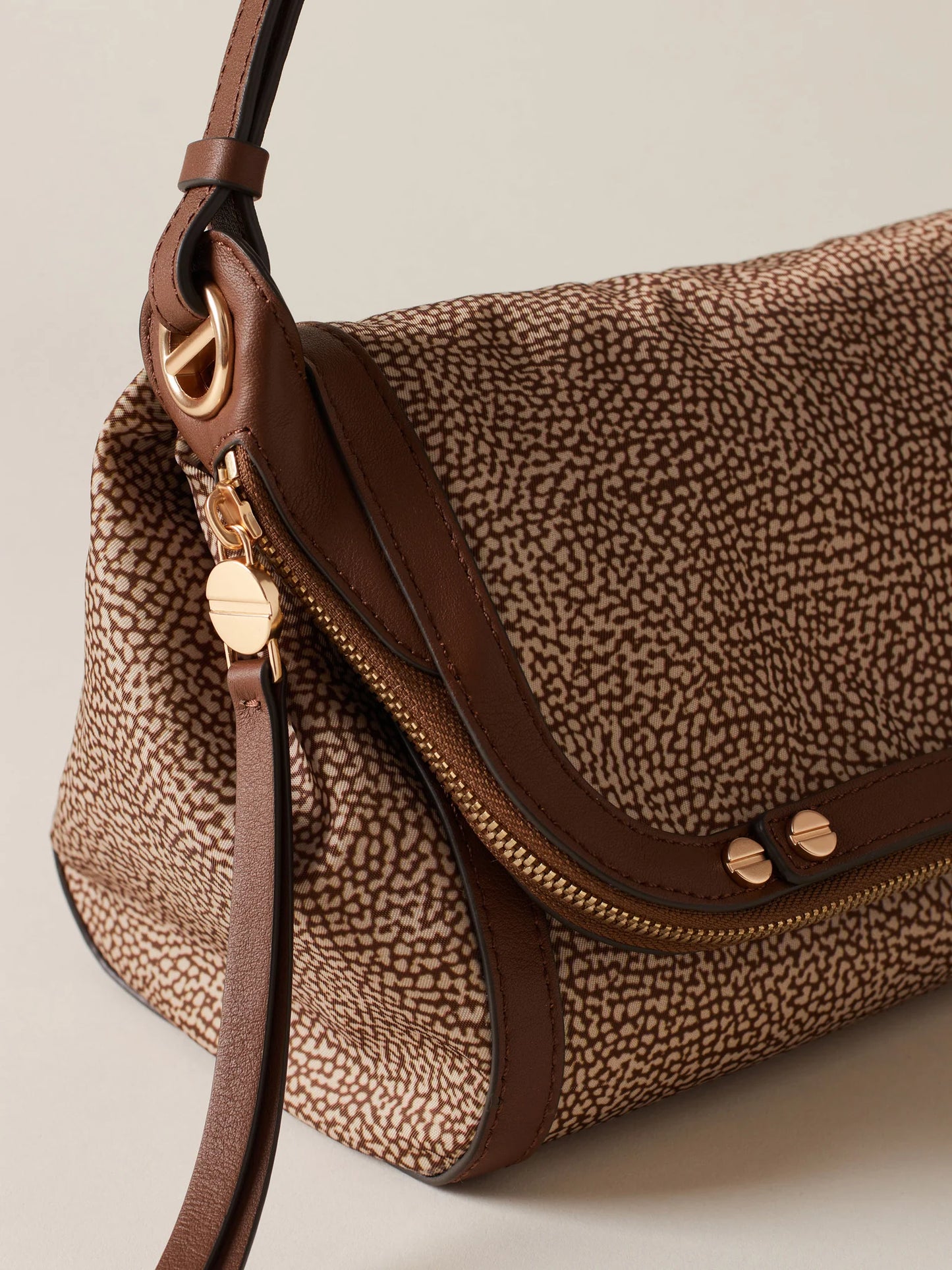 FRAME TRACOLLA SMALL Borsa a tracolla di Tessuto riciclato Op e Pelle caramello