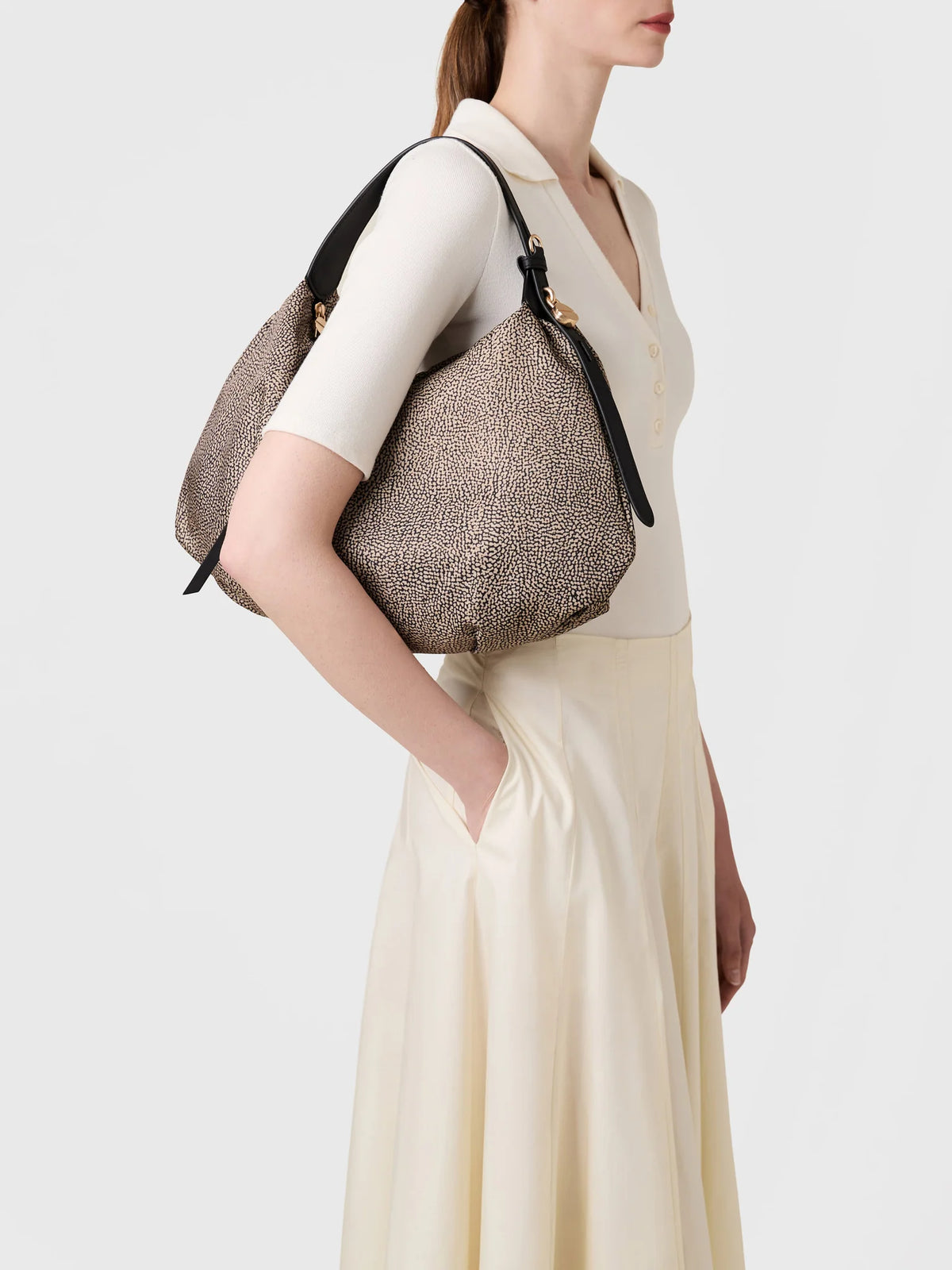PRIVE BORSA HOBO MEDIUM Borsa a spalla in Tessuto riciclato Op e Pelle