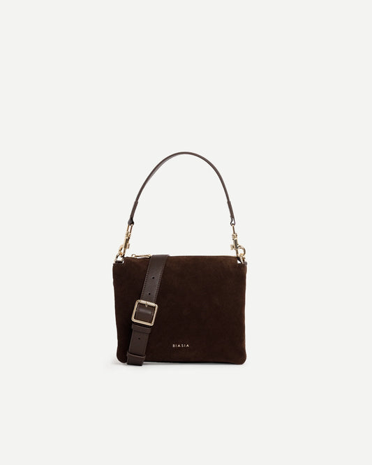 FEATHER SMALL  BORSA A MANO IN CAMOSCIO marrone