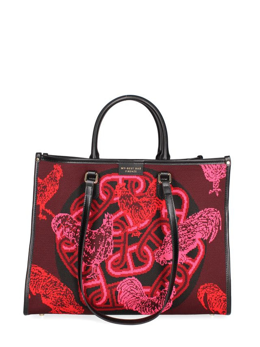 TOTE BAG TESSUTO E PELLE -ROSSA