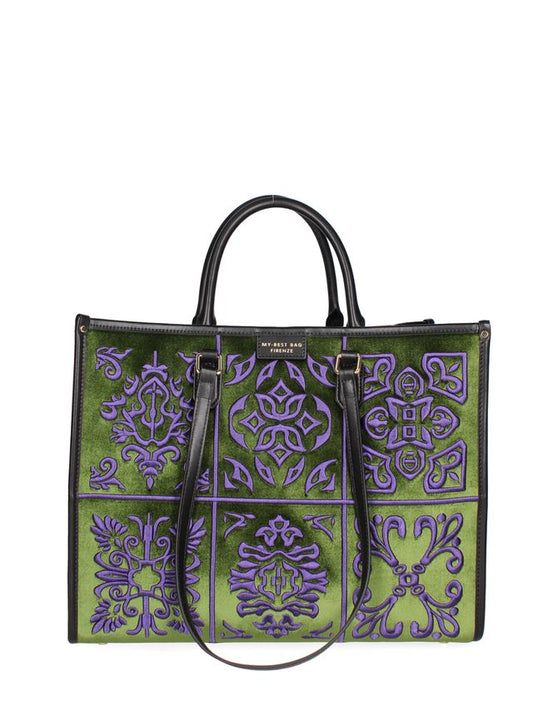 TOTE BAG VELLUTO E PELLE -VERDE