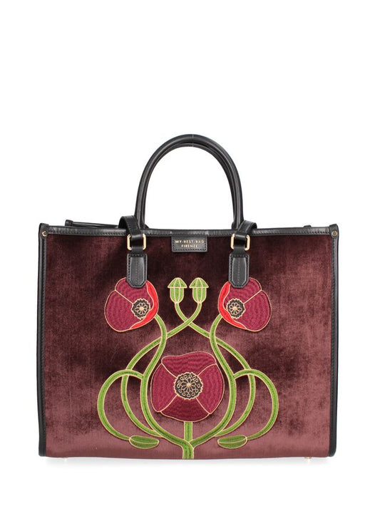 TOTE BAG VELLUTO E PELLE -BORDEAUX