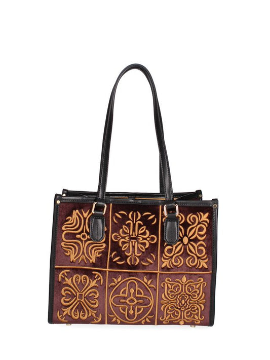 TOTE BAG VELLUTO E PELLE -Tabacco